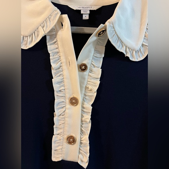 LK Bennett Paris Navy Knit and Cream Silk Dress - Picture 4 of 12